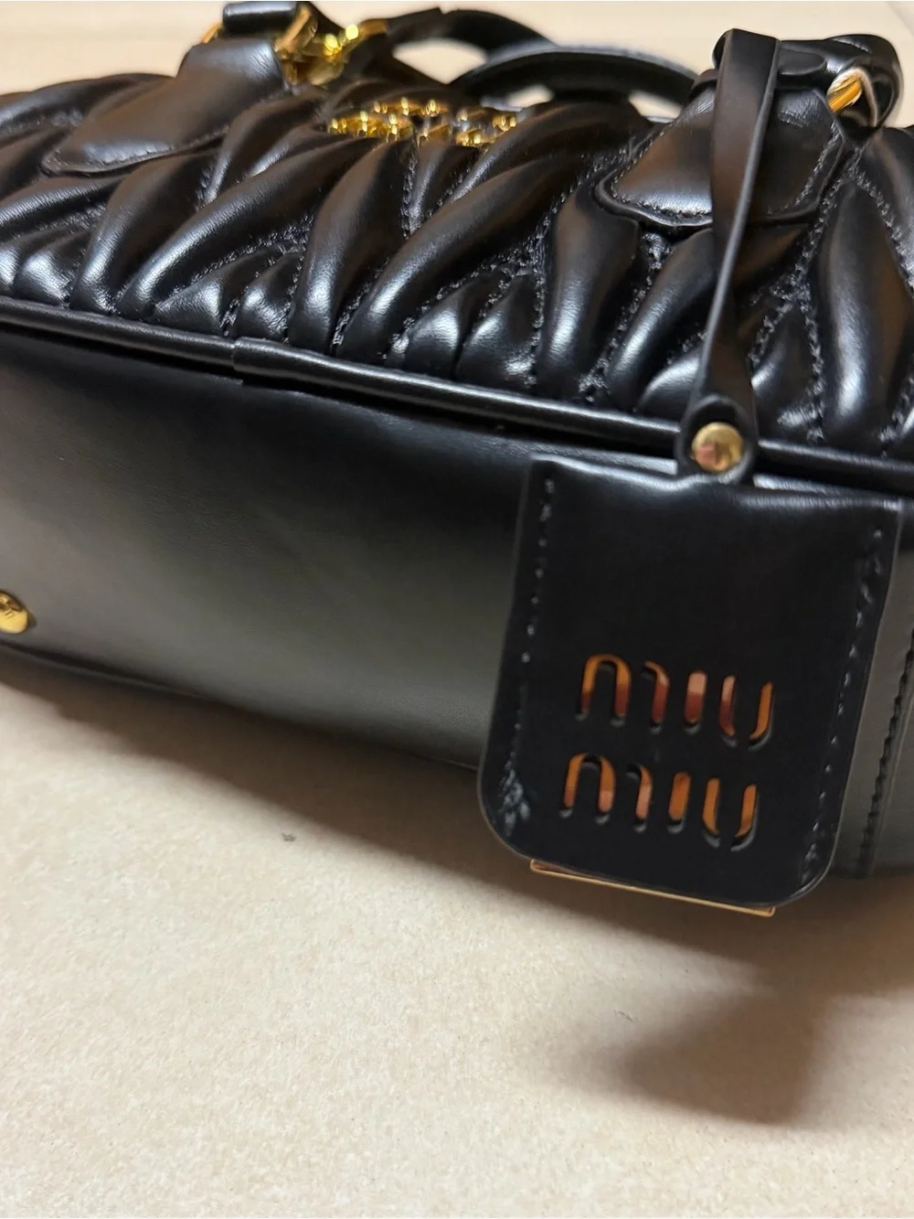 Miu Miu Black Quilted Leather Satchel with Gold Hardware